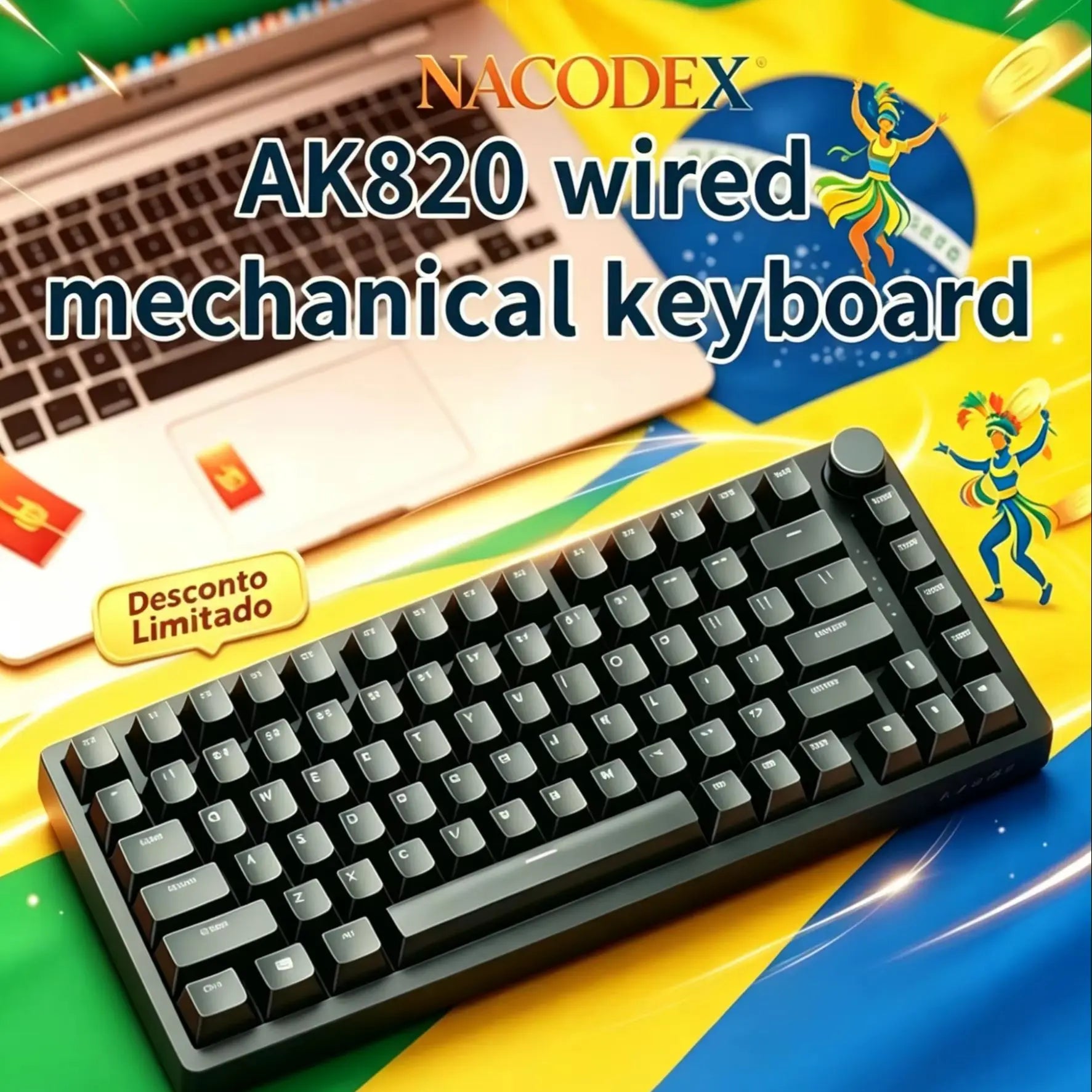 AJAZZ AK820 com fio com botões de volume rotativos, teclas hot-swap para teclados mecânicos de escritório e casa
