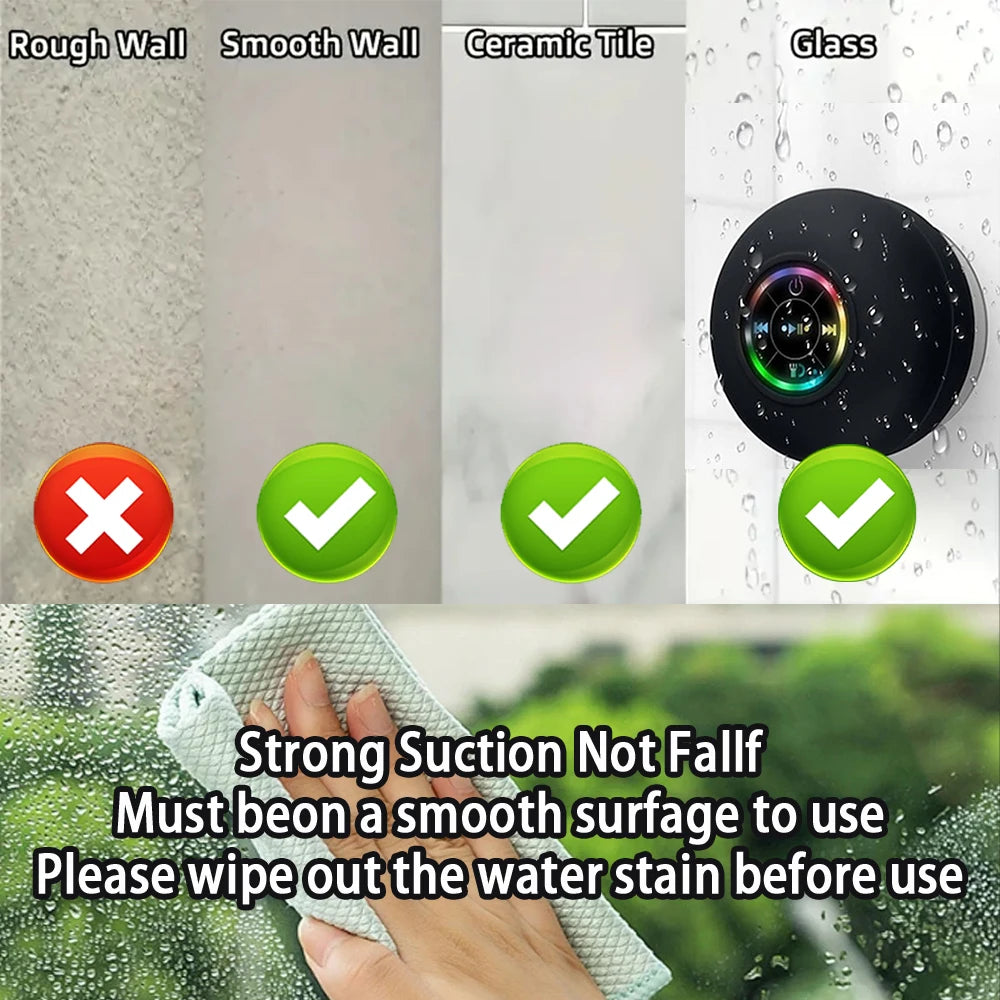Portátil sem fio bluetooth alto-falante led luz ipx4 à prova dwaterproof água ao ar livre banheiro grande ventosa caixa de som estéreo
