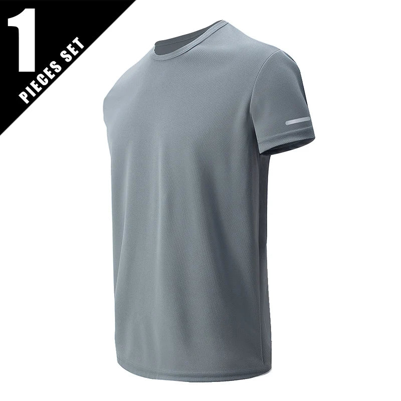 4/1 pçs verão masculino cor sólida coringa de secagem rápida manga curta solta plus size esportes correndo jogando camisa masculina de meia-idade