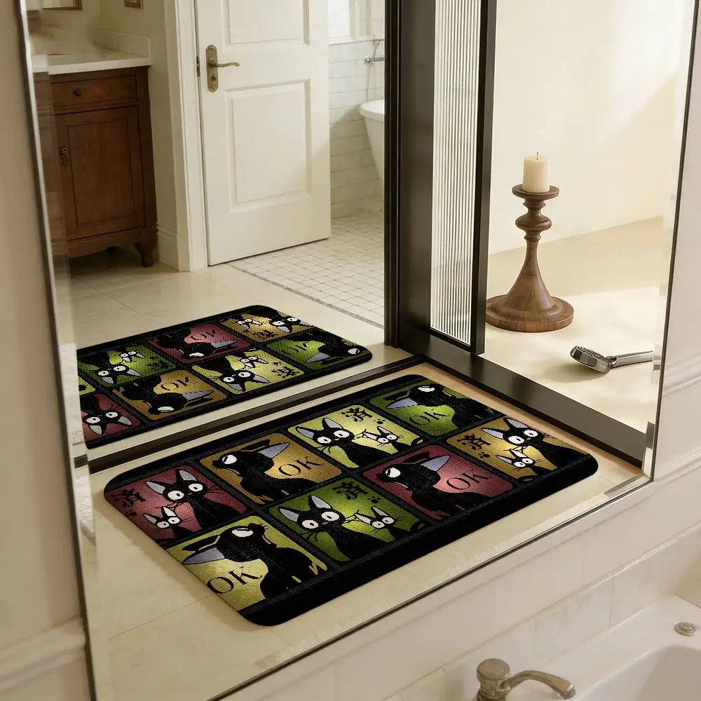 Tapetes de Quarto KiKi Jiji Retro com Múltiplas Opções para Sala de Estar e Cozinha, Tapete Antiderrapante de Boas-Vindas