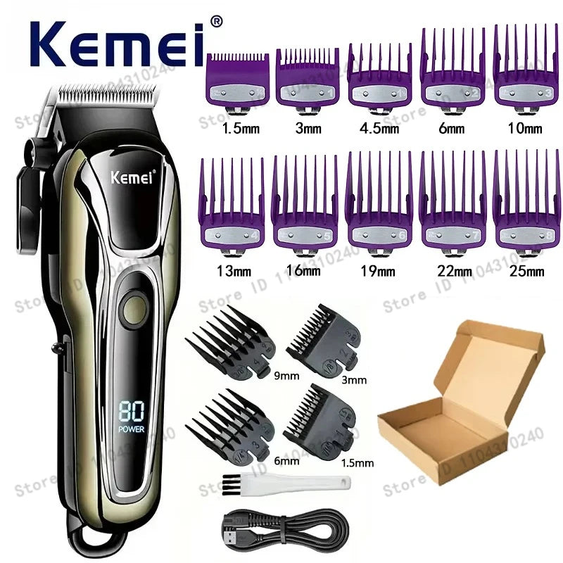 Máquina de Cortar Cabelo Elétrica Multifuncional Kemei Km-PG1990A, Aparador Recarregável Profissional com Cabeça Ajustável