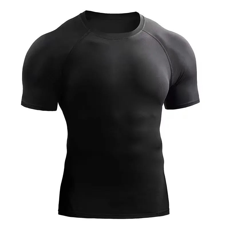 Roupas de fitness esportes ao ar livre dos homens secagem rápida manga curta camiseta treinamento pro correndo estiramento apertado roupas yoga