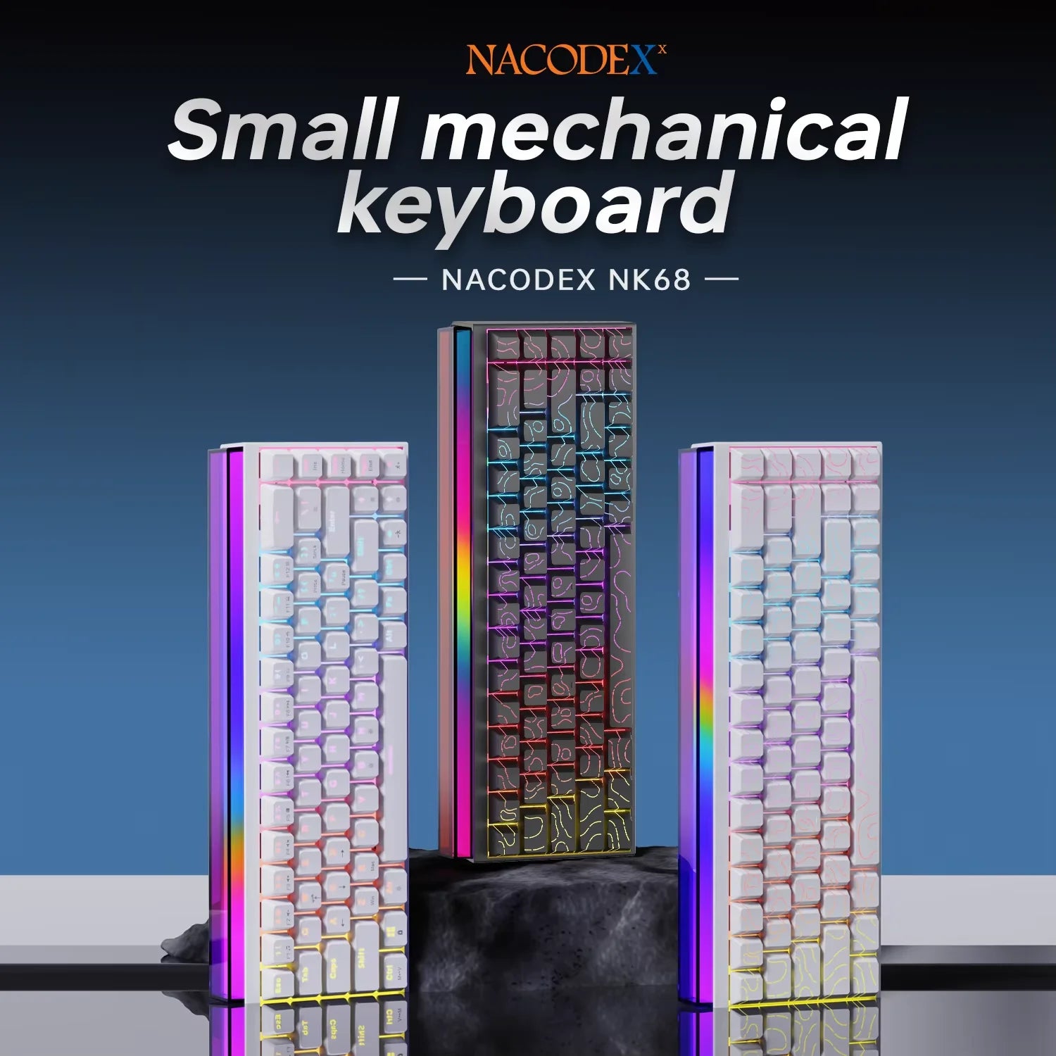 Novo ajazz nacodex nk68 teclado mecânico terreno keycap rgb barra de luz 68 teclas com fio jogos escritório com fio conectar teclado