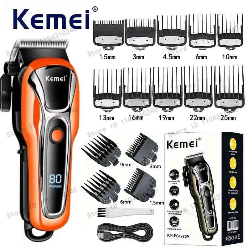 Máquina de Cortar Cabelo Elétrica Multifuncional Kemei Km-PG1990A, Aparador Recarregável Profissional com Cabeça Ajustável