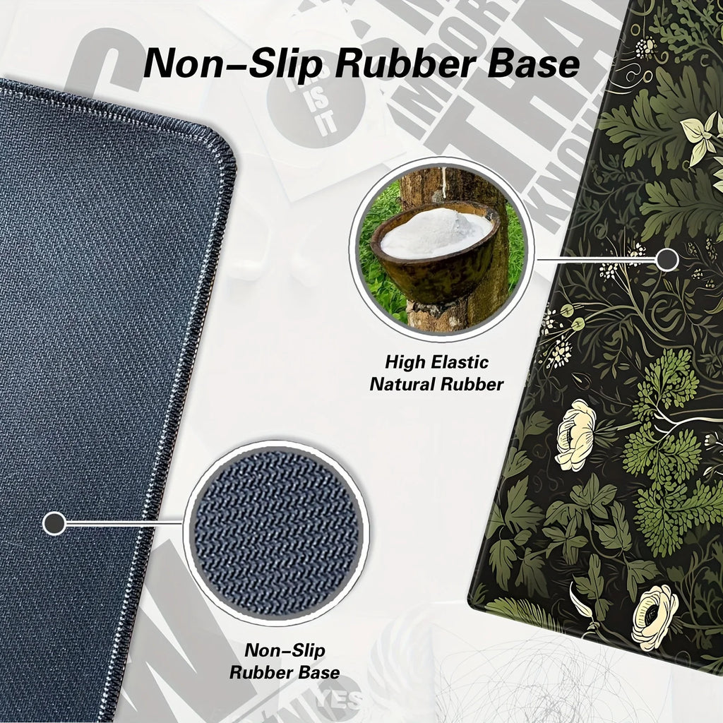 Tapete de mouse com planta floral verde botânica, tapete de mesa grande, acessórios de jogos antiderrapantes, bordas costuradas para escritório e casa