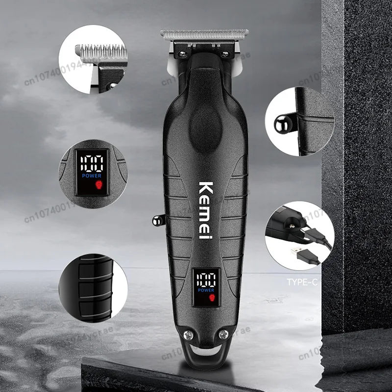 Máquina de Corte Profissional Kemei KM-1995 KM-2293 KM-T95, Aparador de Cabelo Elétrico com Display LCD