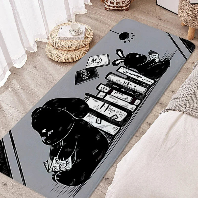 Tapete para quarto infantil, gato preto, adorável, quarto infantil, antiderrapante, banheiro, porta de entrada, decoração de casa