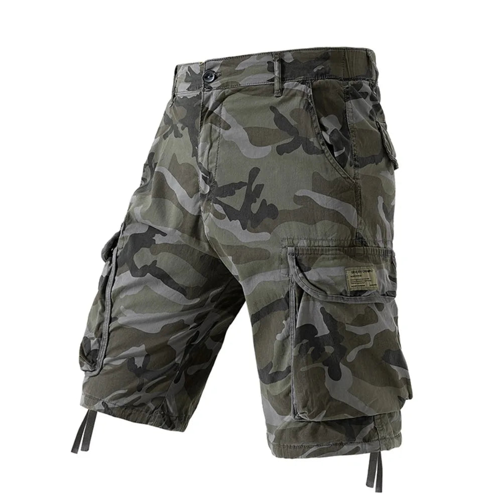Bermudas Cargo Camufladas Masculinas para Atividades ao Ar Livre, com Múltiplos Bolsos, em Algodão, Casuais, de Verão, Respiráveis