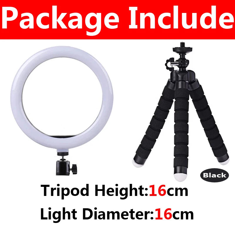 Anel de luz LED de 12 polegadas para fotografia, iluminação de celular com tripé, lâmpada redonda USB para vídeos do YouTube e transmissões ao vivo.