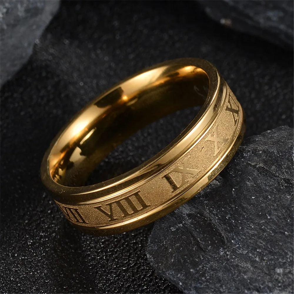 Uage 2020 vintage numerais romanos anéis masculinos temperamento moda 6mm largura anéis de aço inoxidável para homens jóias presente