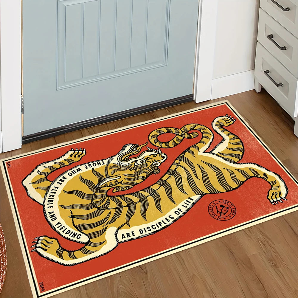 Retro tigre bem vindo porta tapete com padrão tapetes para cozinha banheiro borda xadrez quarto decoração de casa carpe
