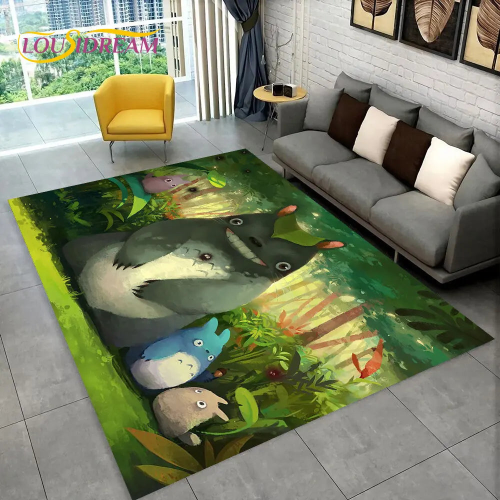 Tapete de Área 3D Antiderrapante Infantil com Desenho Animado O Meu Vizinho Totoro, para Sala de Estar, Quarto, Sofá e Decoração de Porta