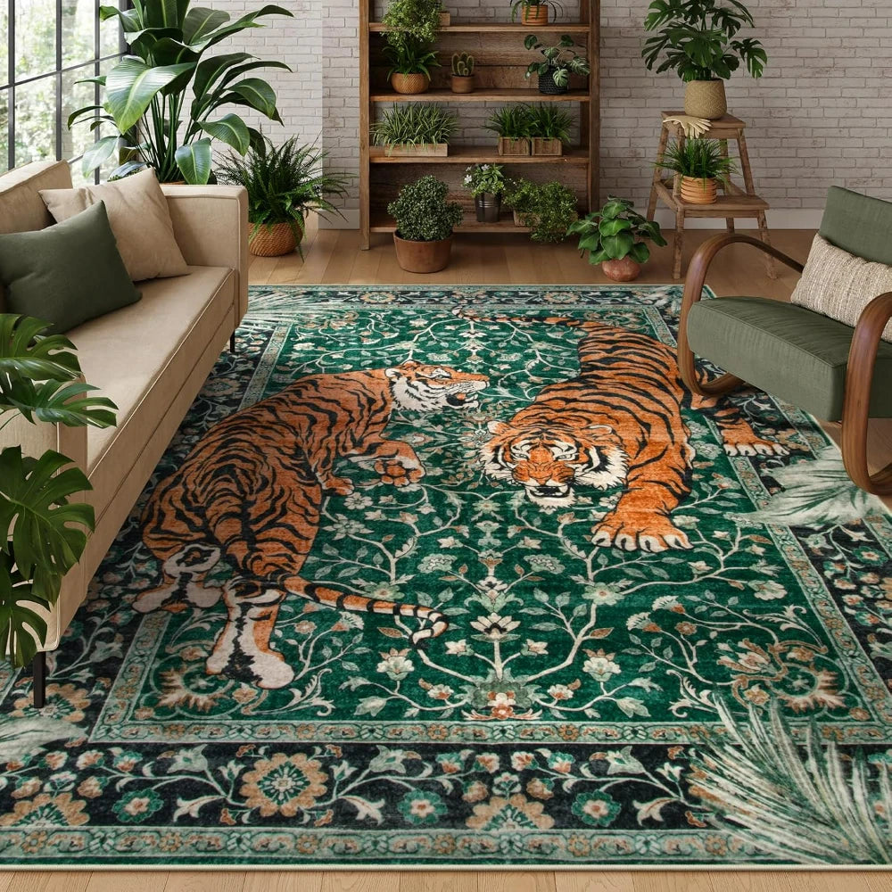 Tapete para sala de estar, selva, tigre, decoração de casa, área grande, quarto, lavável, máquina de café, cozinha