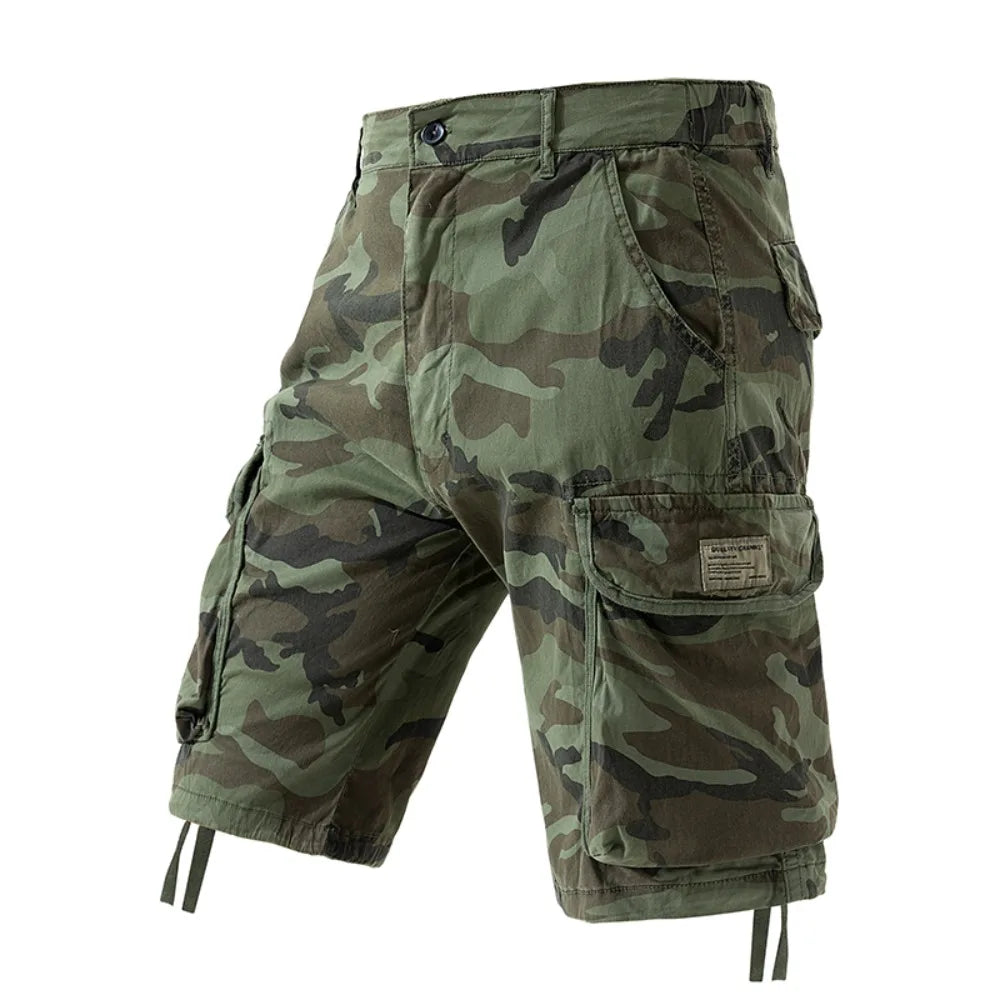 Bermudas Cargo Camufladas Masculinas para Atividades ao Ar Livre, com Múltiplos Bolsos, em Algodão, Casuais, de Verão, Respiráveis