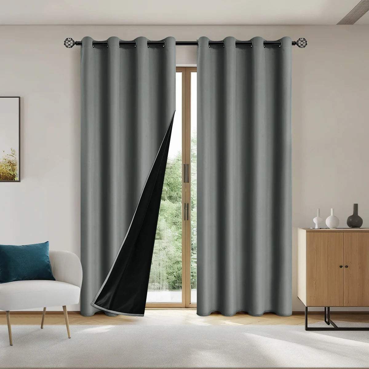 Cortinas Blackout Sólidas 100% com Ilhoses, Cortinas de Privacidade Total para Quarto, Lindas Cortinas para Sala de Estar