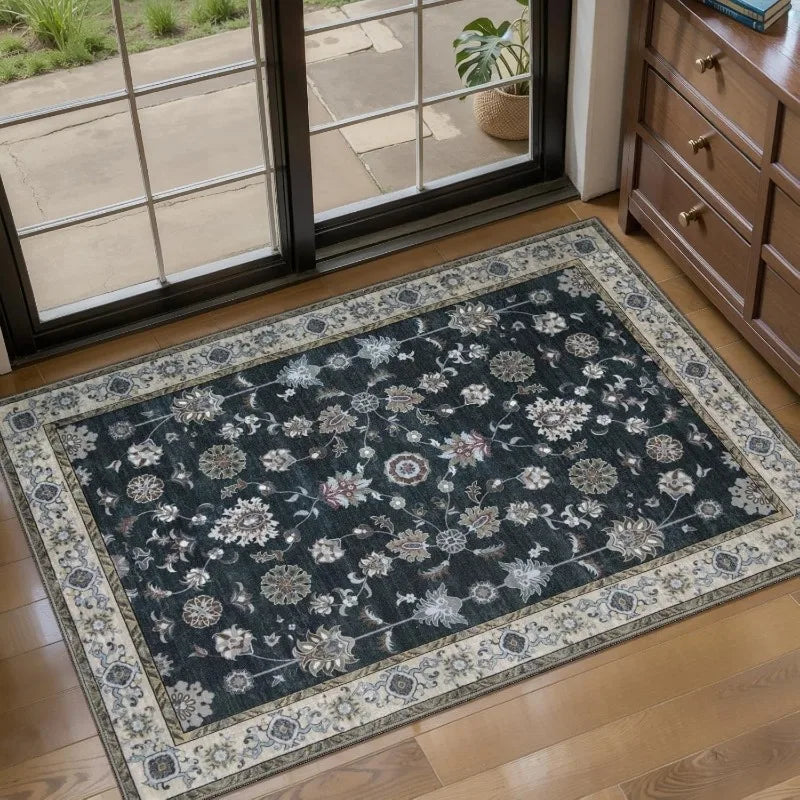 Tapete Vintage Estilo Persa Macio Antiderrapante para Decoração Interna e Externa Tapete de Entrada com Padrão Floral Geométrico