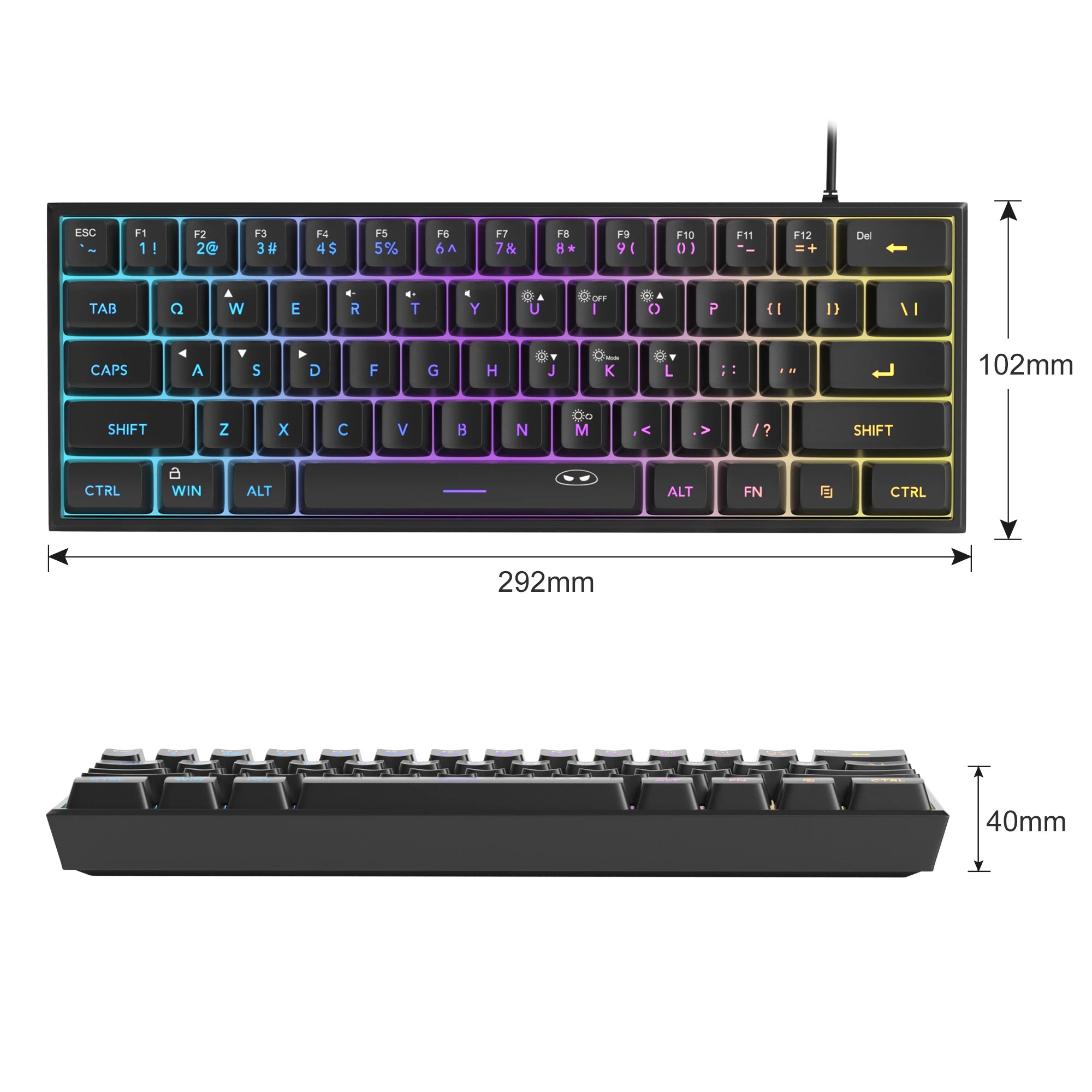 Teclado para jogos MageGee Mini 60%, teclado ultracompacto retroiluminado RGB de 61 teclas, escritório de sensação mecânica ergonômica à prova d'água TS91