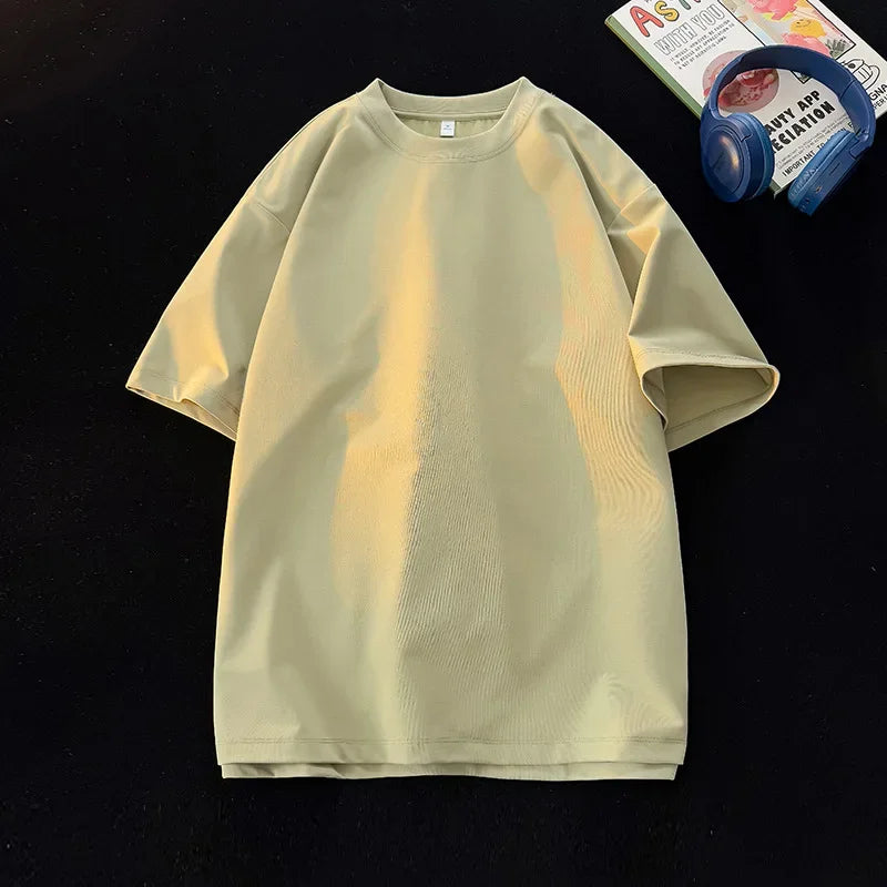 Camiseta Unissex 2026 de Algodão Pesado 200g, Ombro Completo, Solta, para Casal, Verão, Meia Manga, Básica, Casual, Streetwear, Respirável