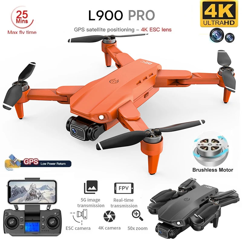 L900 pro gps drone 4k profissional hd câmera dupla 5g wifi fotografia sem escova dobrável quadcopter rc distância 1.2km dron brinquedo