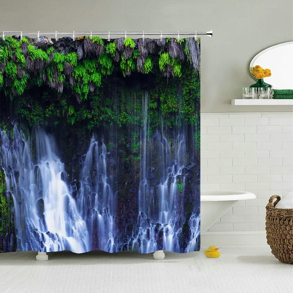 Cortina de banho 3d impressão janela cenário floresta cortinas de chuveiro 180*200cm à prova dwaterproof água cortina do banheiro tecido lavável com ganchos
