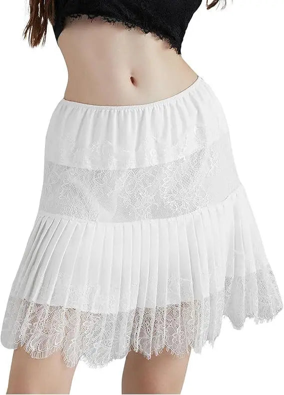 Estilo de balé bainha básica renda patchwork cintura baixa em camadas saia curta plissada e fluida