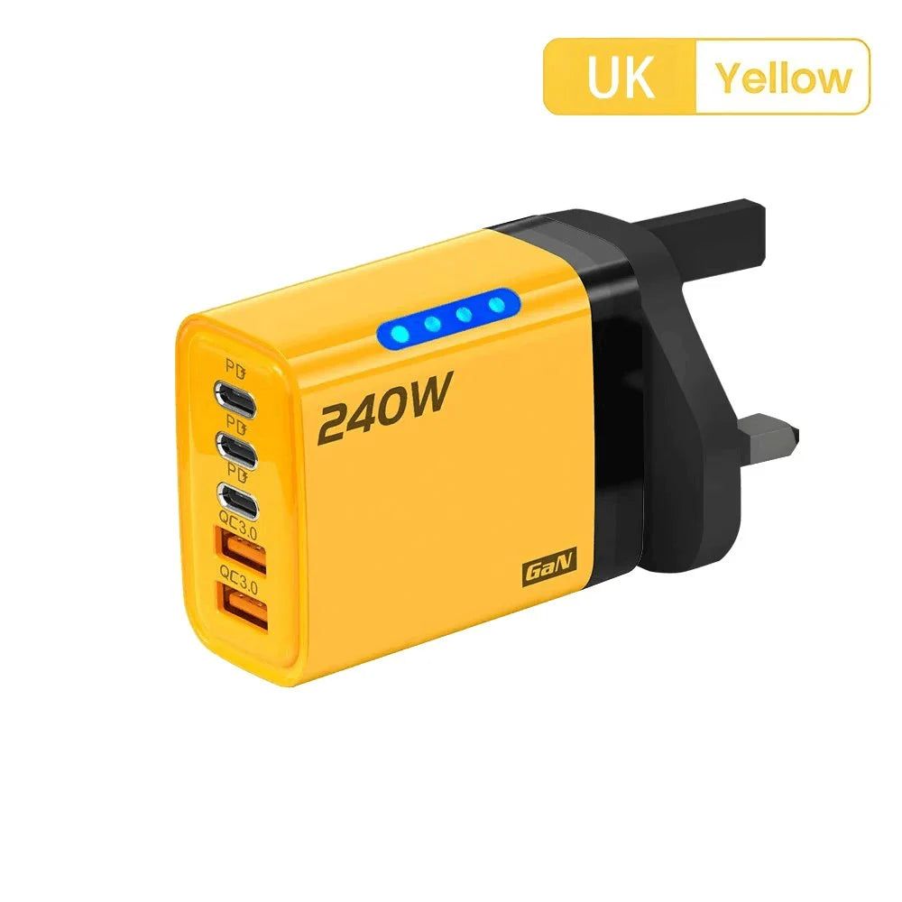 Carregador de Mesa USB C GaN 240W 5 em 1, Adaptador de Carregamento Rápido para Telefone, Cabo Tipo C 10A para iPhone, Samsung, Xiaomi, Carregador com Plugue EU/US/UK
