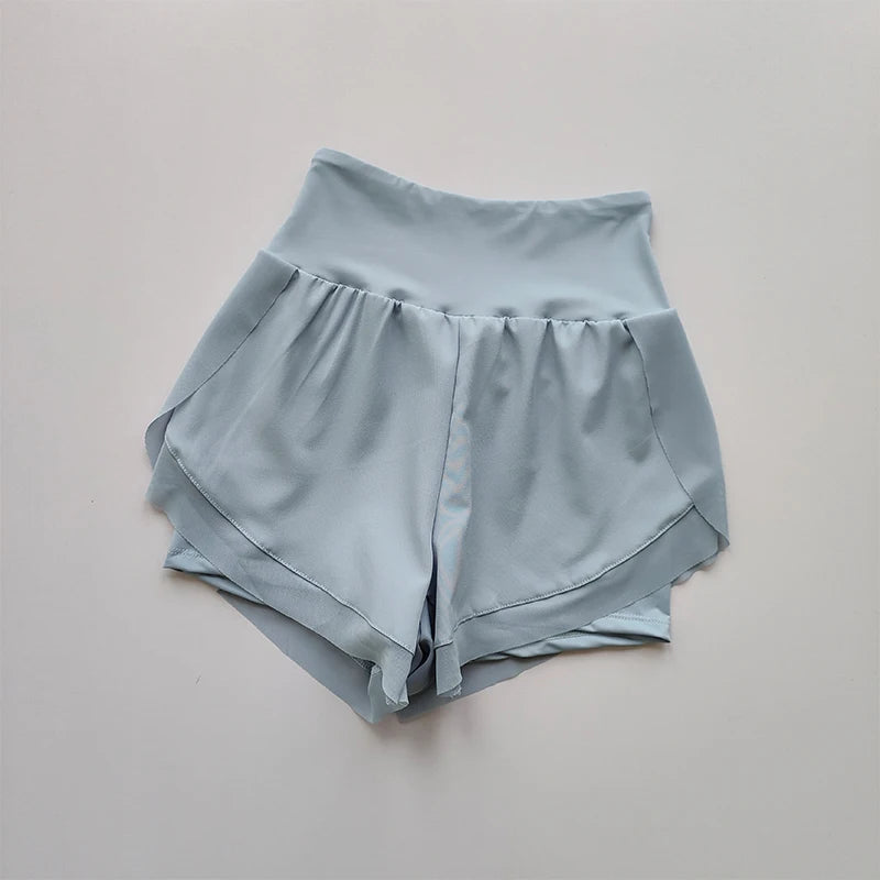 Calções esportivos femininos de verão malha 2 em 1 shorts de yoga de secagem rápida respirável shorts de fitness cintura alta fitness correndo shorts