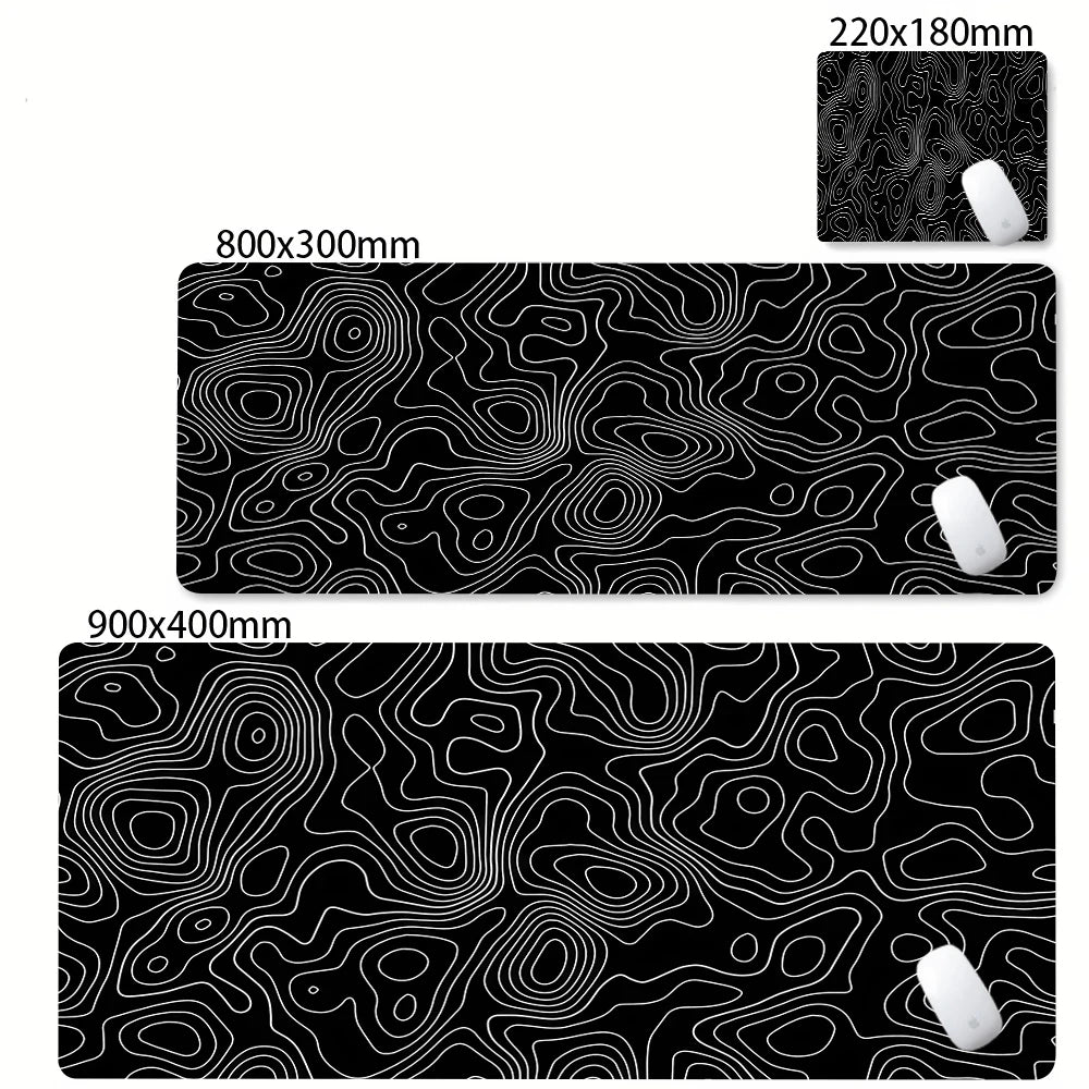 Xxl tapete de mesa preto e branco strata líquido mousepad grande abstrato mouse pad jogos deskmat com lockedge escritório antiderrapante tapete