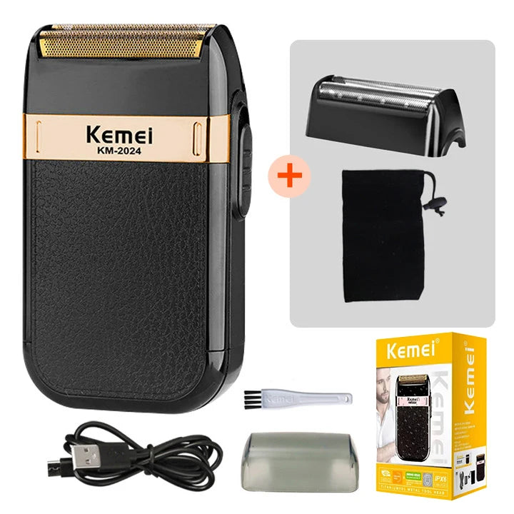 Kemei KM-2024 barbeador elétrico para homens lâmina dupla alternativa sem fio navalha recarregável usb máquina de barbear barbeiro aparador