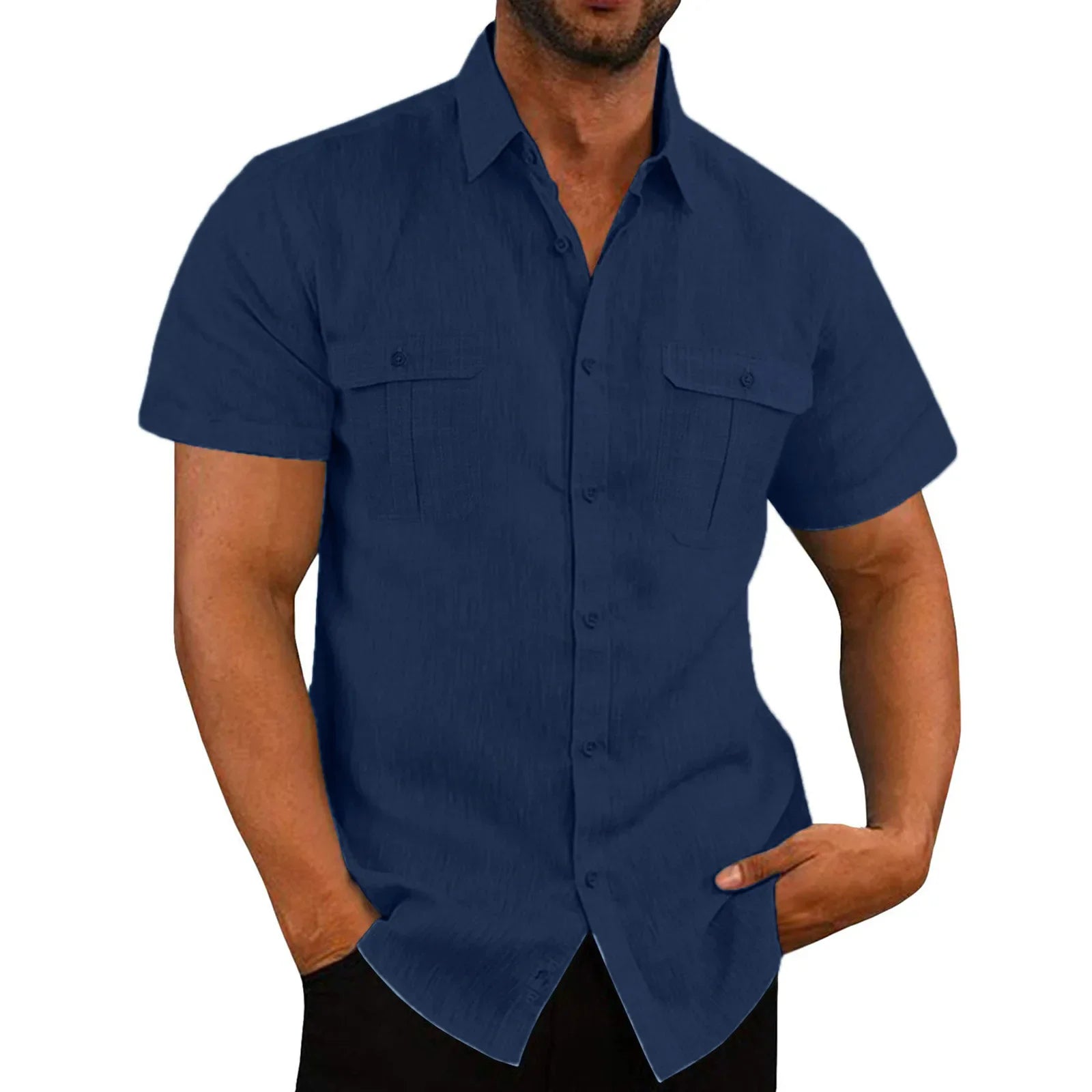 Camisas masculinas de manga curta, venda quente de linho de algodão, verão, cor sólida, gola confortável, casual, estilo praia, plus size, camisas masculinas M-4XL