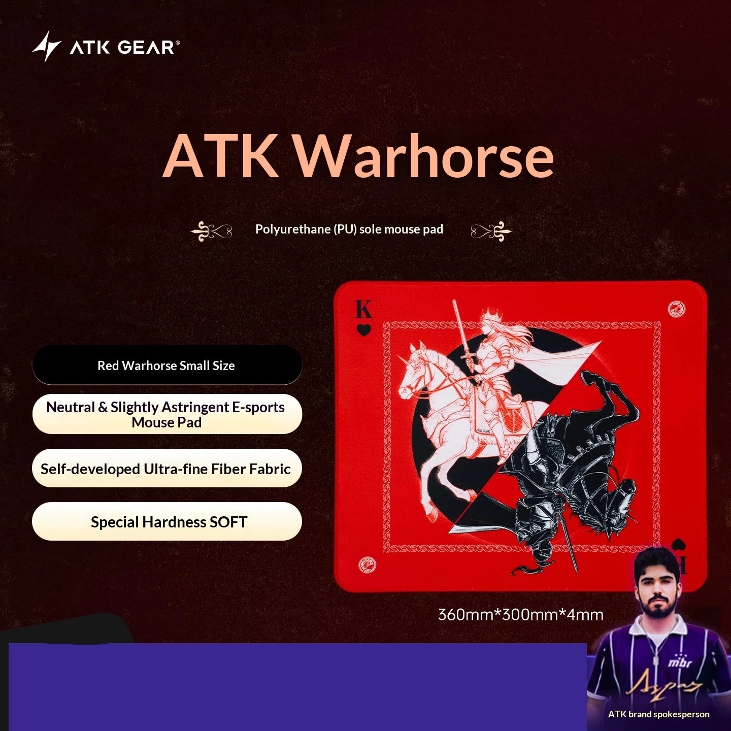 Mouse Pad Original ATK Warhorse Battle Riding com Ilustração Genuína para E-Sports, Jogos FPS e Uso em Escritório - Fearless Contract Delta