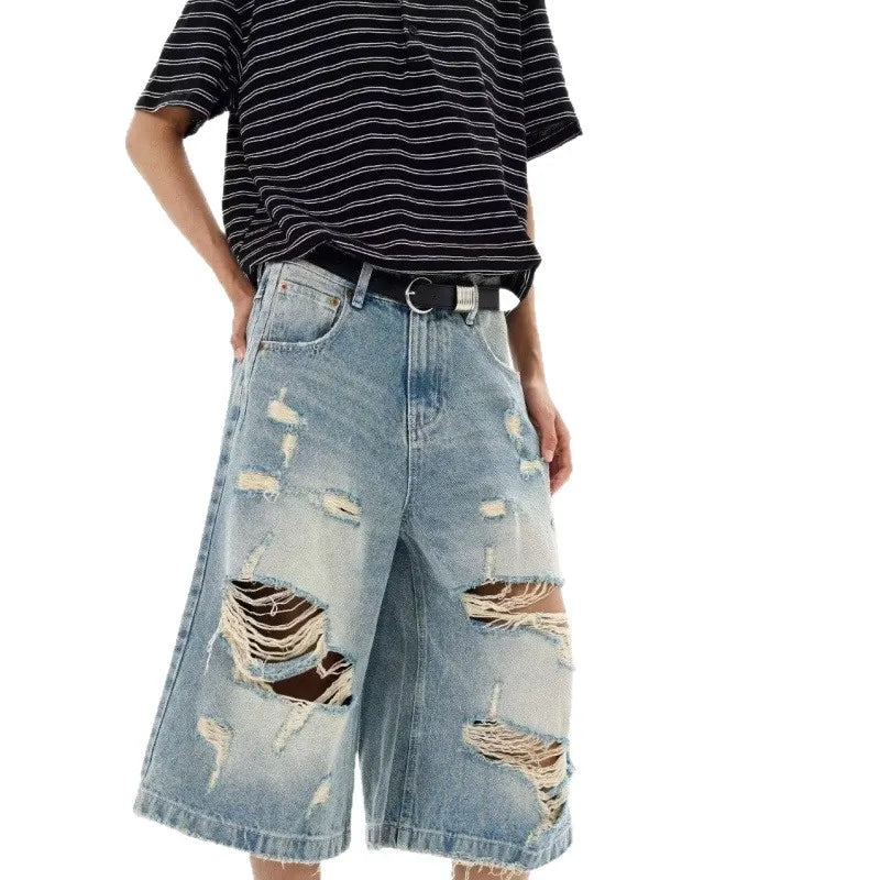 Novos Shorts Jeans Vintage Rasgados para Homens e Mulheres, Estilo Grunge, Oversized, Y2K, Retro Punk, Streetwear, com Pernas Largas