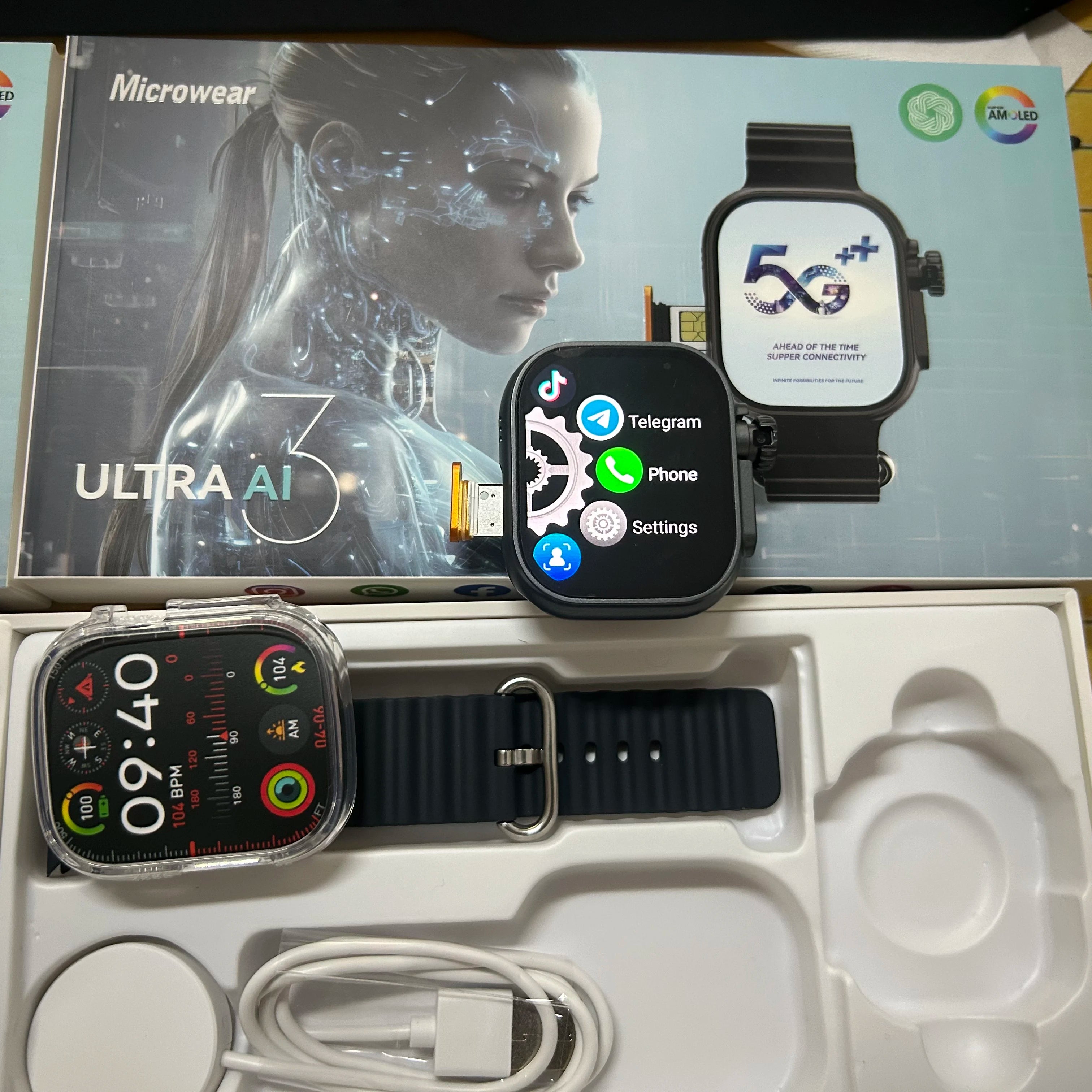 Microwear Ultra Ai3 Smartwatch 5G 180 °   Câmera rotativa Google Play GPS WIFI 2.2 polegadas Amoled HD Display 4G Chamando Smartwatch Masculino