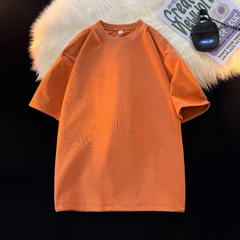 Camiseta Unissex 2026 de Algodão Pesado 200g, Ombro Completo, Solta, para Casal, Verão, Meia Manga, Básica, Casual, Streetwear, Respirável