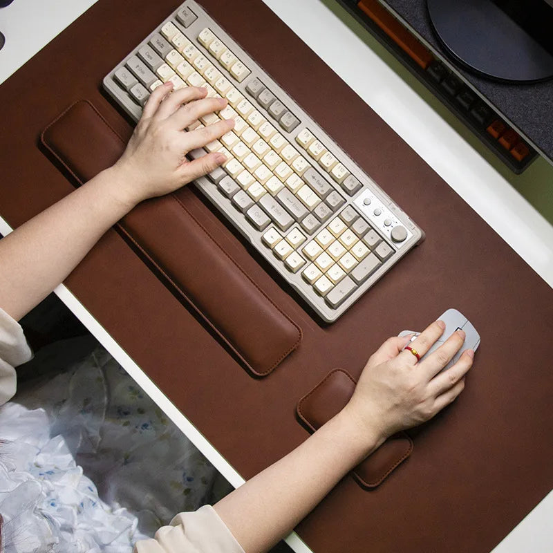 Tapete de Mesa Impermeável em PU, Mouse Pad Grande, Tapete Antiderrapante para Laptop, Tapete para Teclado, Protetor de Pulso para Mouse, Conjunto de Três Peças