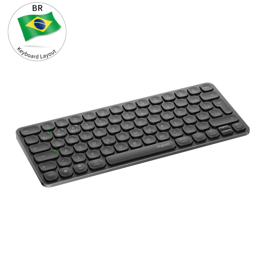 Rapoo E9050L/9010M ABNT2 Português Brasil Multi-Dispositivo Bluetooth Teclado Sem Fio Cor Preta com Chave Multimídia