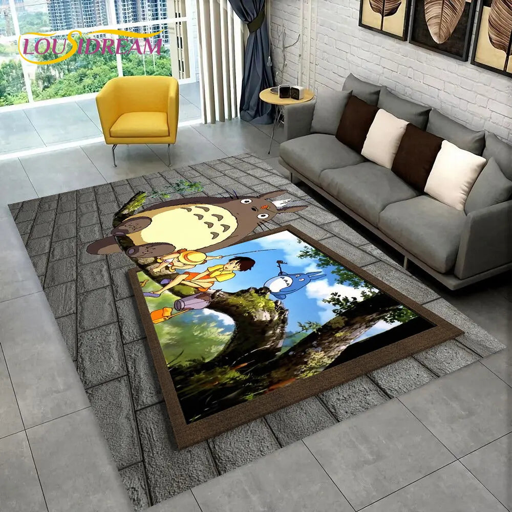 Tapete de Área 3D Antiderrapante Infantil com Desenho Animado O Meu Vizinho Totoro, para Sala de Estar, Quarto, Sofá e Decoração de Porta