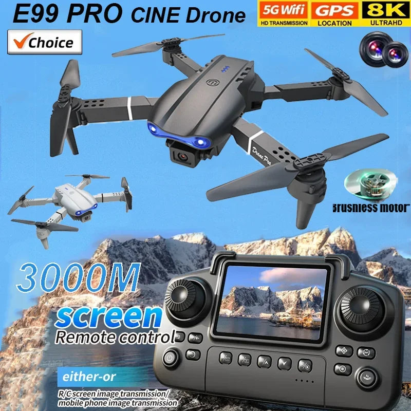 E99 Pro Drone com câmera HD 8K Controle Remoto Quadcopter Aeronave de Quatro Eixos Altitude Hold GPS Brinquedo Voador para Fotografia Aérea