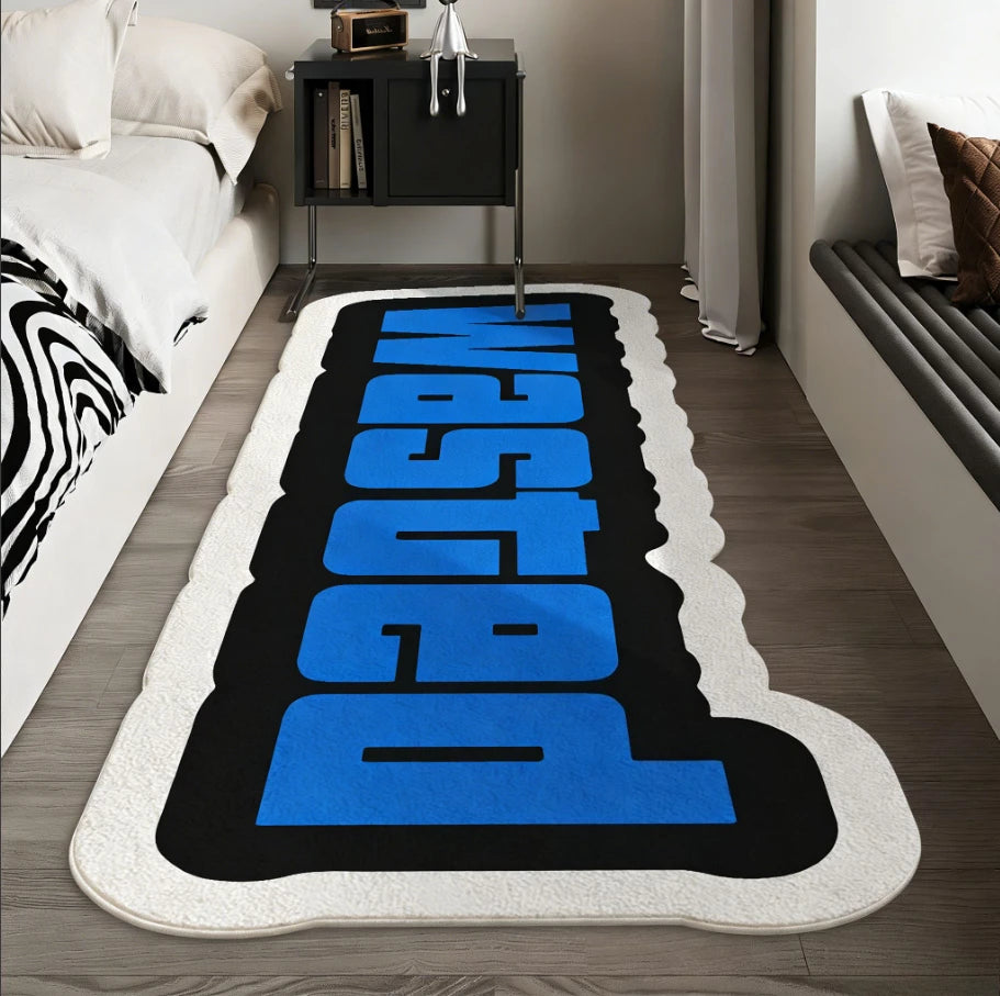 Tapete Decorativo para Quarto em Forma Irregular, Tapetes Criativos com Letras para Sala de Estar, Tapete Macio Lavável para Lado da Cama, Tapete Antiderrapante para Casa