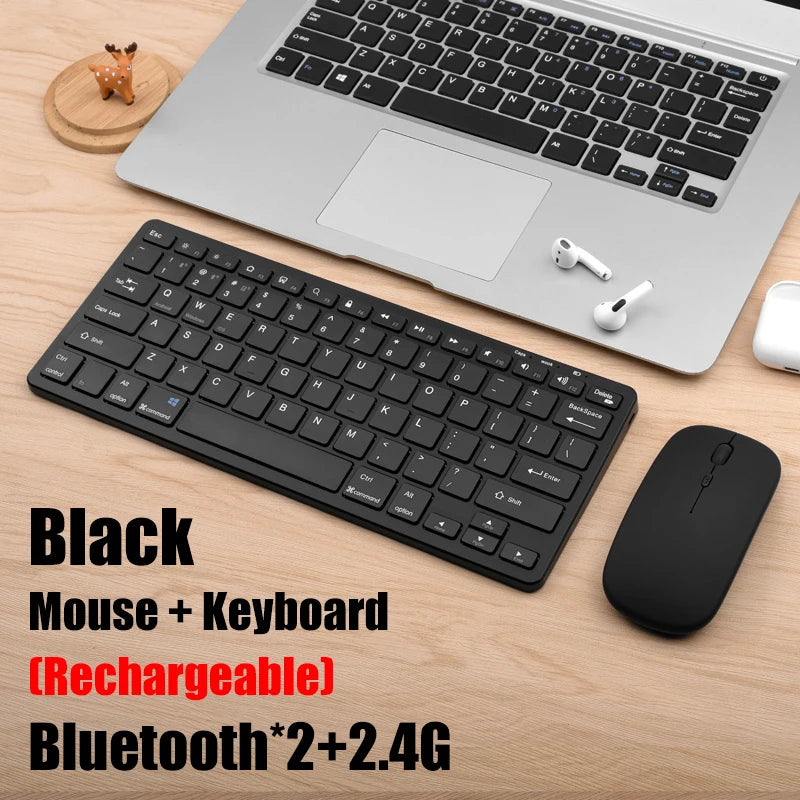 Conjunto de teclado e mouse sem fio 2.4g, bluetooth 5.0, combo de teclado e mouse, 2 modos, mini teclado e mouse para laptop, acessórios para pc