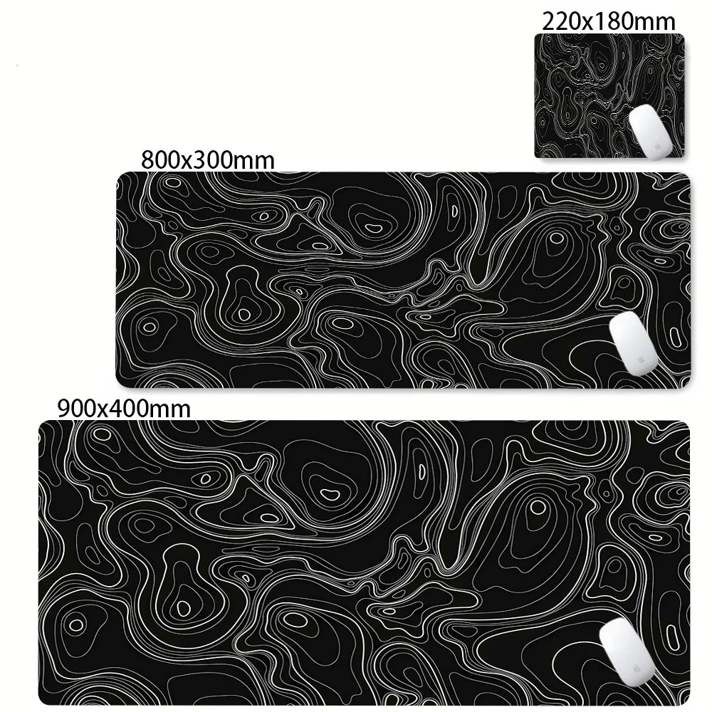 Xxl tapete de mesa preto e branco strata líquido mousepad grande abstrato mouse pad jogos deskmat com lockedge escritório antiderrapante tapete
