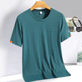 Verão masculino gelo seda camiseta moletom em torno do pescoço simples correndo terno de fitness fino respirável secagem rápida t