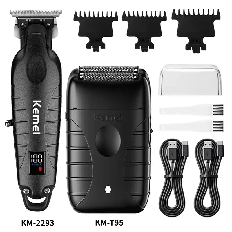 Máquina de Corte Profissional Kemei KM-1995 KM-2293 KM-T95, Aparador de Cabelo Elétrico com Display LCD
