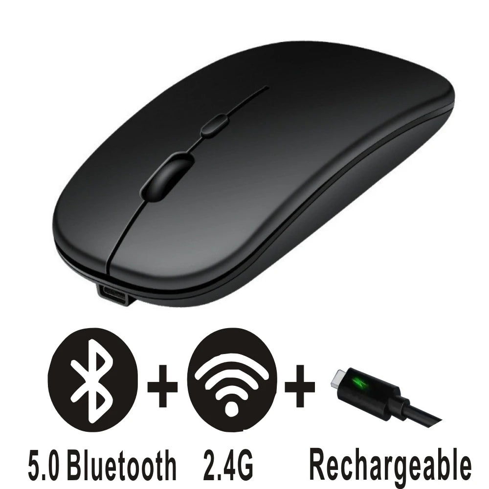 Mouse modo duplo bluetooth sem fio recarregável botão silencioso ajustável dpi usb 2.4g óptico adequado para laptops novo
