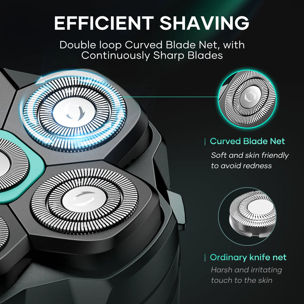 Kensen barbeador de cabeça elétrica para homens carecas 6d barbeador magnético aparador de barba recarregável usb display led à prova dwaterproof água barbeadores de barba