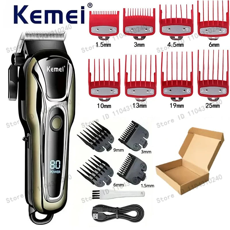 Máquina de Cortar Cabelo Elétrica Multifuncional Kemei Km-PG1990A, Aparador Recarregável Profissional com Cabeça Ajustável