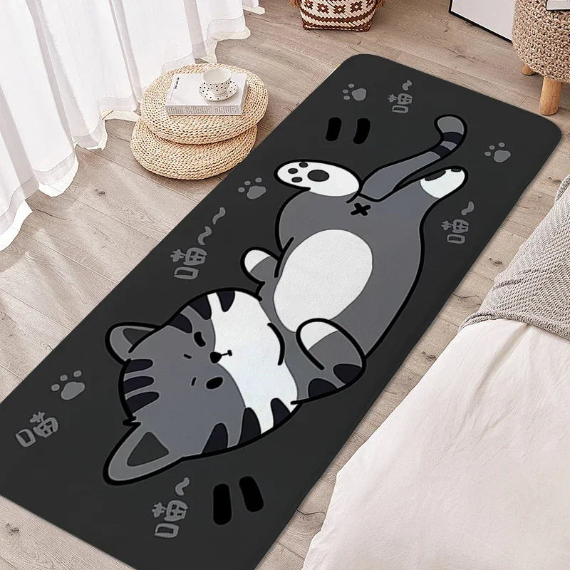 Tapete para quarto infantil, gato preto, adorável, quarto infantil, antiderrapante, banheiro, porta de entrada, decoração de casa