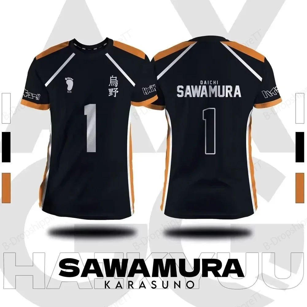 Camisa xadrez japonesa Haikyuu Fox Valley, anime impresso em 3D para homens e mulheres, camiseta esportiva de manga curta da moda de tamanho grande