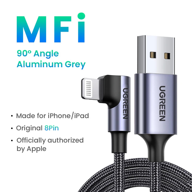 Ugreen mfi usb para cabo relâmpago para iphone 14 13 12 pro max 2.4a carregamento rápido para iphone para ipad telefone dados usb um cabo