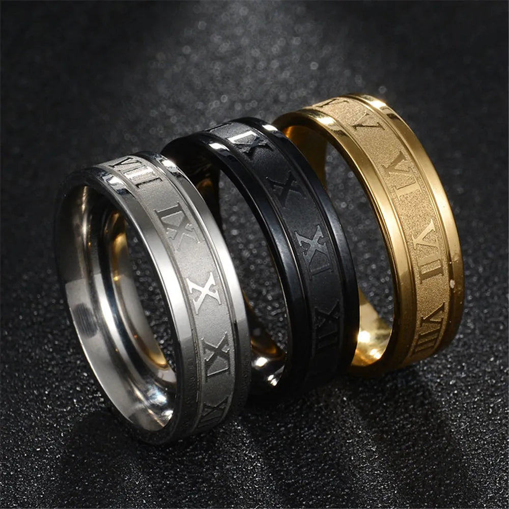 Uage 2020 vintage numerais romanos anéis masculinos temperamento moda 6mm largura anéis de aço inoxidável para homens jóias presente